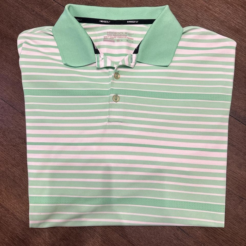 Green and white striped Nike‎ Oaktree National polo shirt